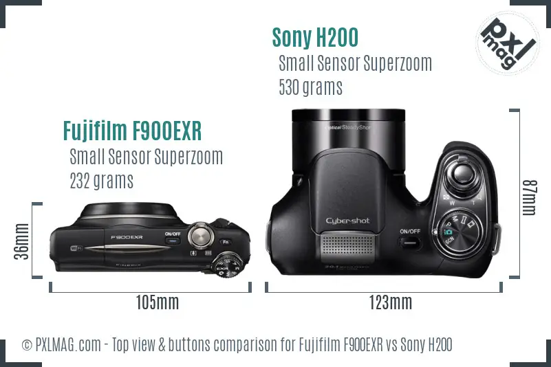 Fujifilm F900EXR vs Sony H200 top view buttons comparison