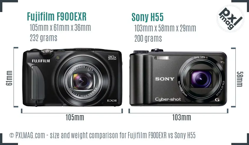 Fujifilm F900EXR vs Sony H55 size comparison Fujifilm F900EXR vs Sony H55 size comparison