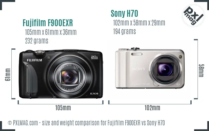 Fujifilm F900EXR vs Sony H70 size comparison