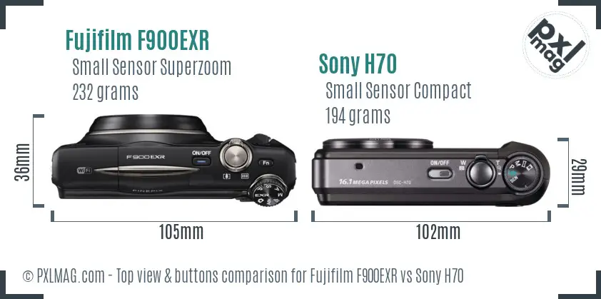 Fujifilm F900EXR vs Sony H70 top view buttons comparison