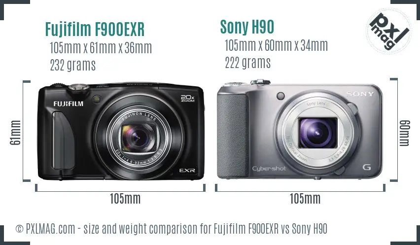 Fujifilm F900EXR vs Sony H90 size comparison