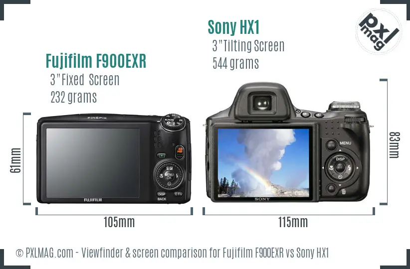 Fujifilm F900EXR vs Sony HX1 Screen and Viewfinder comparison