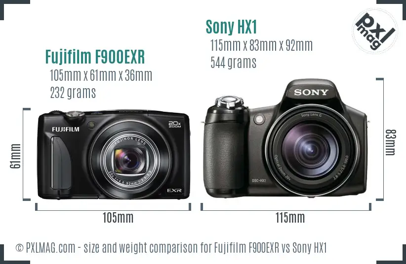Fujifilm F900EXR vs Sony HX1 size comparison