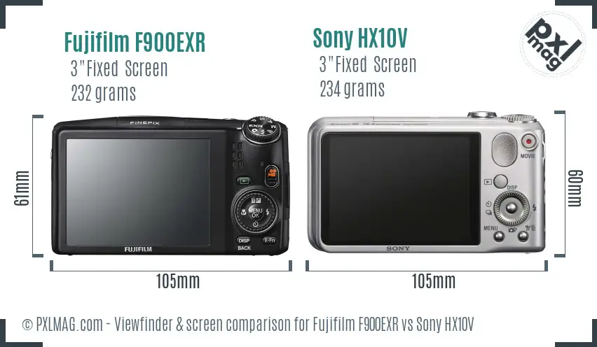 Fujifilm F900EXR vs Sony HX10V Screen and Viewfinder comparison