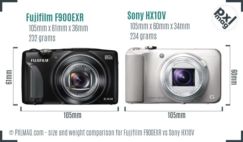 Fujifilm F900EXR vs Sony HX10V size comparison Fujifilm F900EXR vs Sony HX10V size comparison