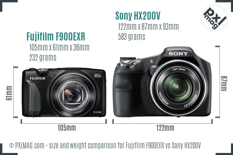 Fujifilm F900EXR vs Sony HX200V size comparison