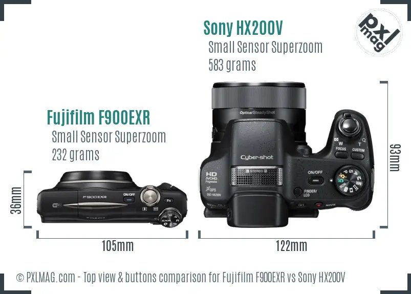 Fujifilm F900EXR vs Sony HX200V top view buttons comparison