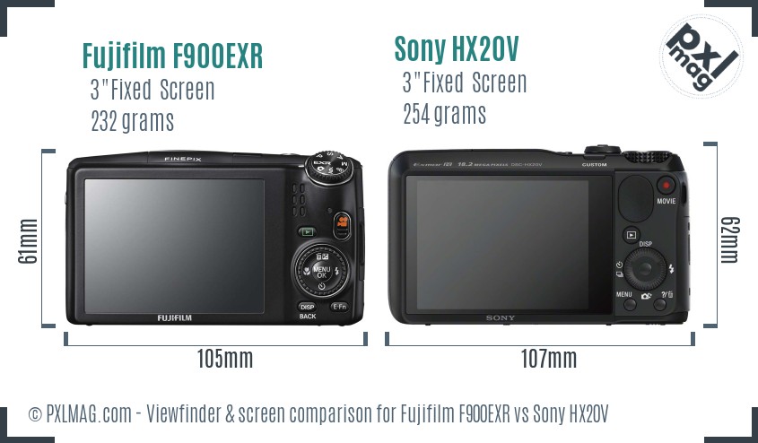 Fujifilm F900EXR vs Sony HX20V Screen and Viewfinder comparison
