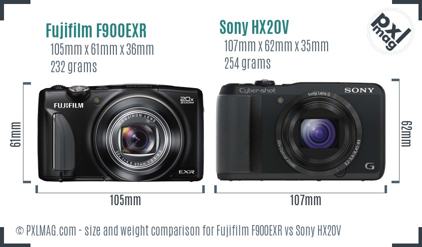 Fujifilm F900EXR vs Sony HX20V size comparison