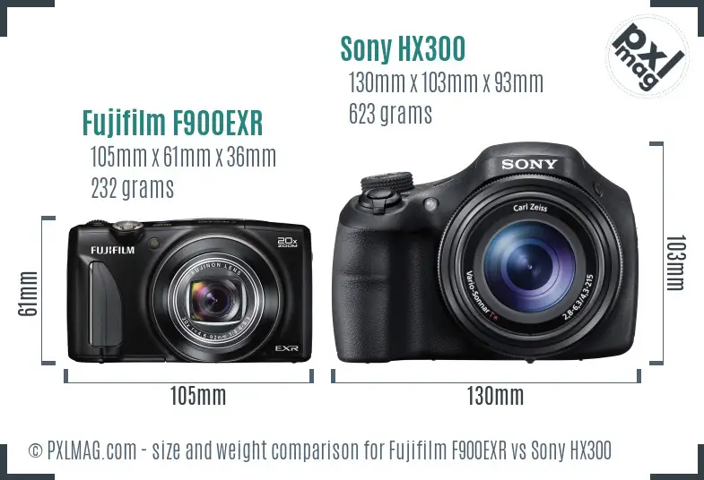 Fujifilm F900EXR vs Sony HX300 size comparison