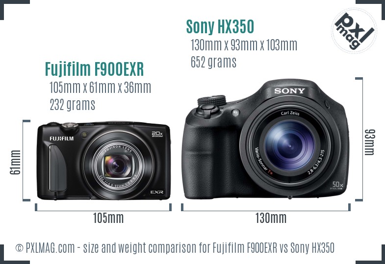 Fujifilm F900EXR vs Sony HX350 size comparison