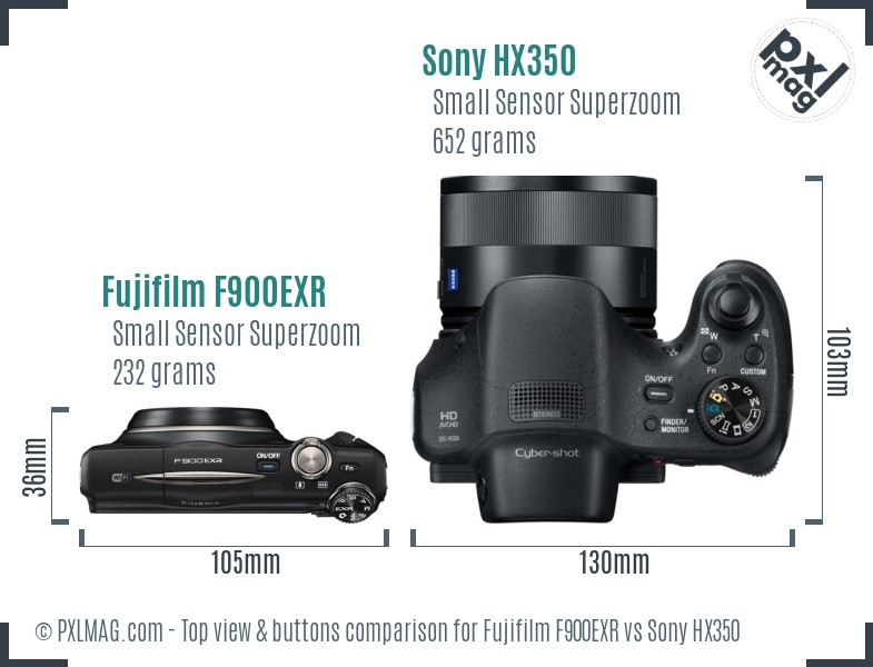 Fujifilm F900EXR vs Sony HX350 top view buttons comparison