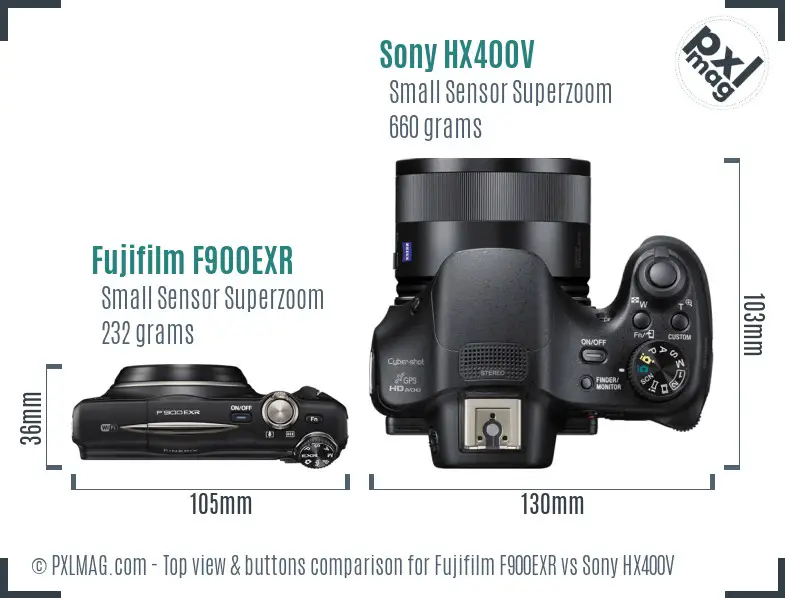 Fujifilm F900EXR vs Sony HX400V top view buttons comparison