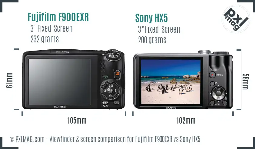 Fujifilm F900EXR vs Sony HX5 Screen and Viewfinder comparison Fujifilm F900EXR vs Sony HX5 Screen and Viewfinder comparison