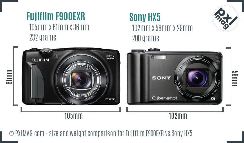 Fujifilm F900EXR vs Sony HX5 size comparison Fujifilm F900EXR vs Sony HX5 size comparison
