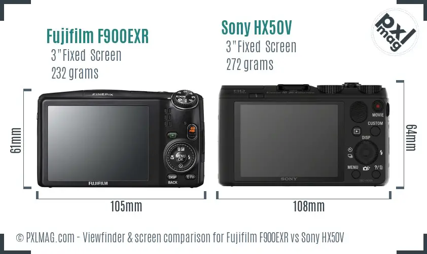 Fujifilm F900EXR vs Sony HX50V Screen and Viewfinder comparison