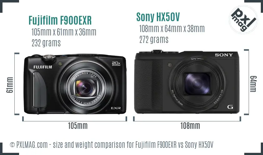 Fujifilm F900EXR vs Sony HX50V size comparison