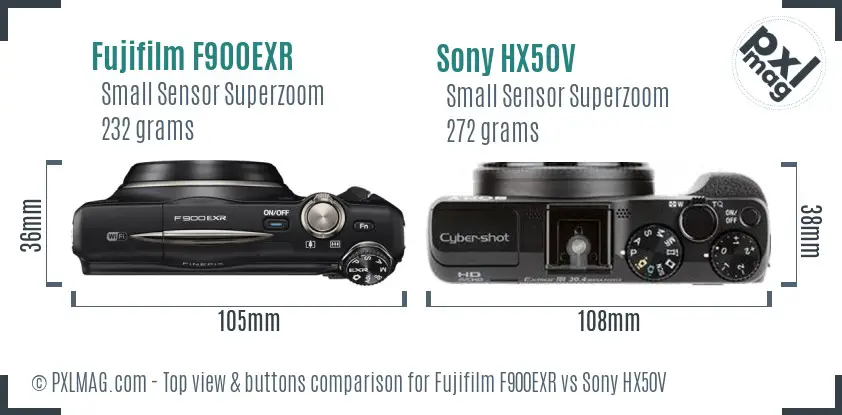 Fujifilm F900EXR vs Sony HX50V top view buttons comparison
