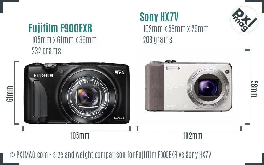 Fujifilm F900EXR vs Sony HX7V size comparison