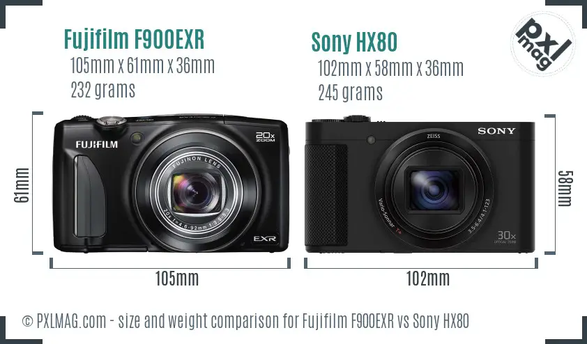 Fujifilm F900EXR vs Sony HX80 size comparison