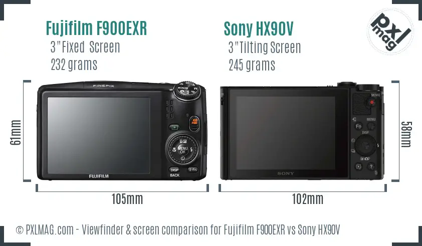Fujifilm F900EXR vs Sony HX90V Screen and Viewfinder comparison