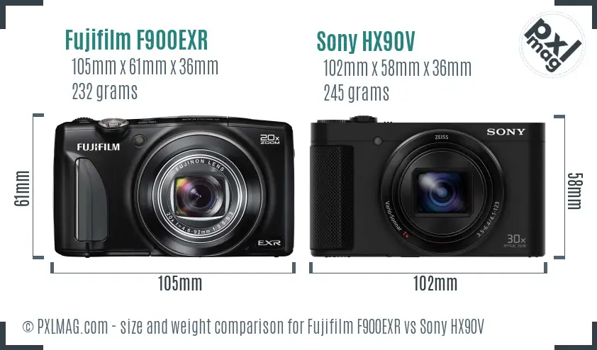 Fujifilm F900EXR vs Sony HX90V size comparison