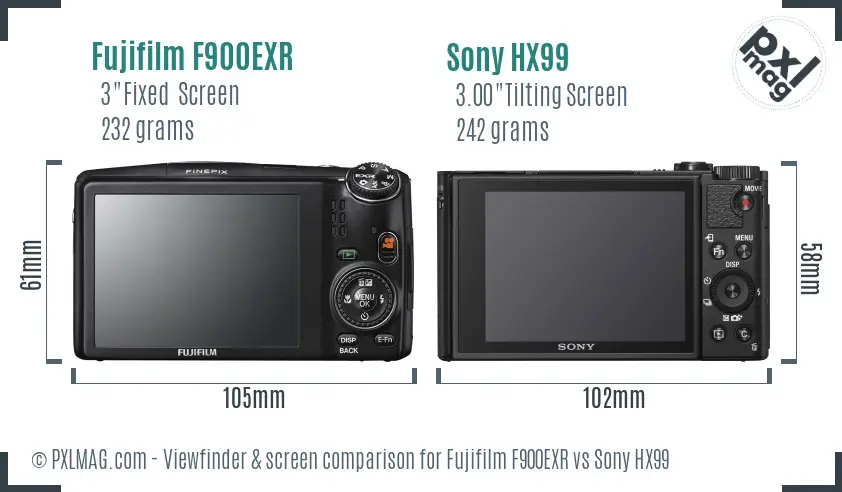 Fujifilm F900EXR vs Sony HX99 Screen and Viewfinder comparison