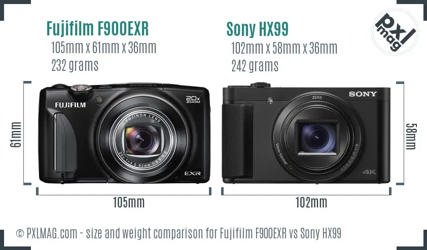 Fujifilm F900EXR vs Sony HX99 size comparison
