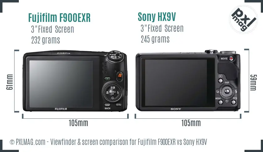 Fujifilm F900EXR vs Sony HX9V Screen and Viewfinder comparison