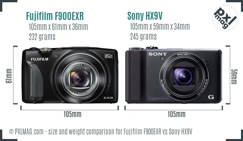 Fujifilm F900EXR vs Sony HX9V size comparison