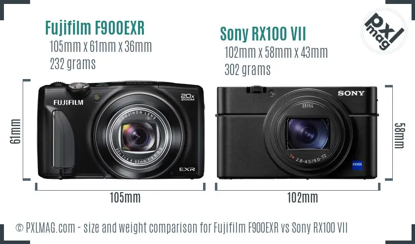 Fujifilm F900EXR vs Sony RX100 VII size comparison