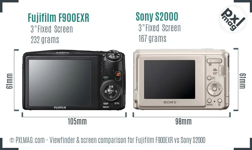 Fujifilm F900EXR vs Sony S2000 Screen and Viewfinder comparison