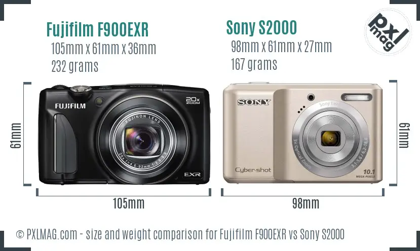 Fujifilm F900EXR vs Sony S2000 size comparison