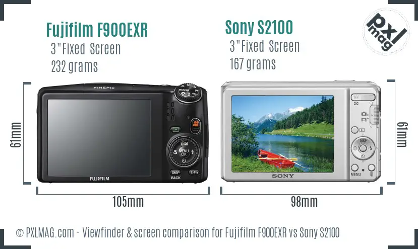 Fujifilm F900EXR vs Sony S2100 Screen and Viewfinder comparison
