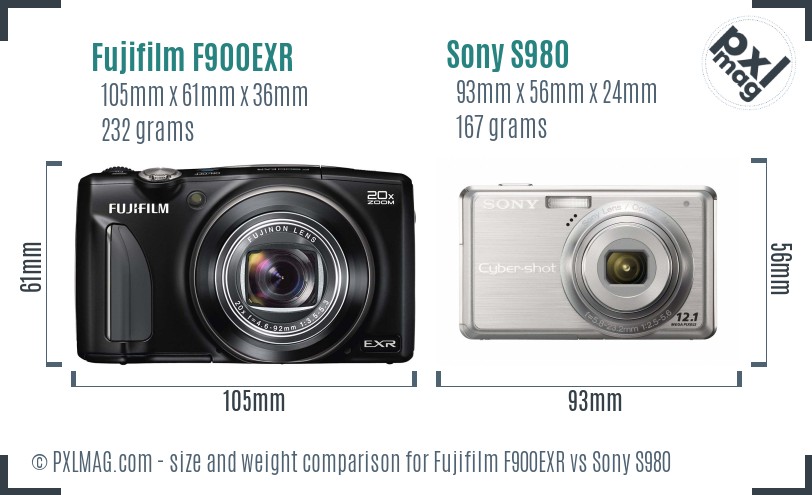 Fujifilm F900EXR vs Sony S980 size comparison