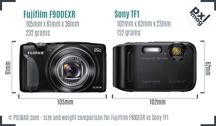 Fujifilm F900EXR vs Sony TF1 size comparison