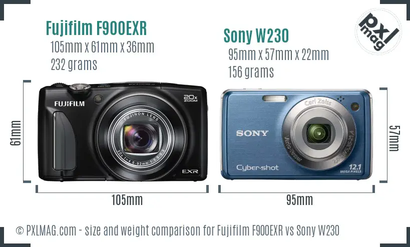 Fujifilm F900EXR vs Sony W230 size comparison Fujifilm F900EXR vs Sony W230 size comparison
