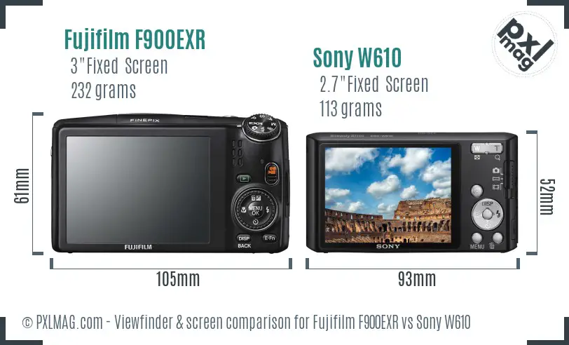 Fujifilm F900EXR vs Sony W610 Screen and Viewfinder comparison