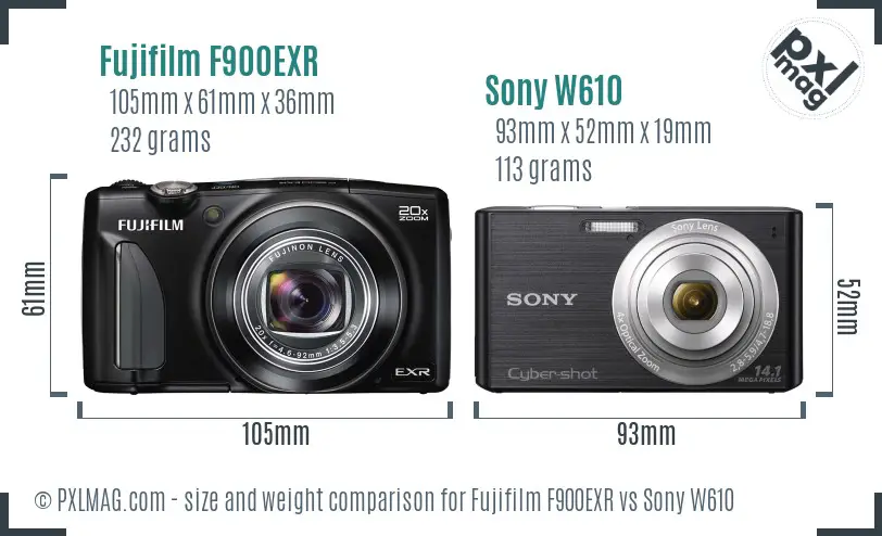 Fujifilm F900EXR vs Sony W610 size comparison