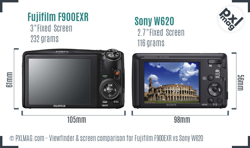 Fujifilm F900EXR vs Sony W620 Screen and Viewfinder comparison