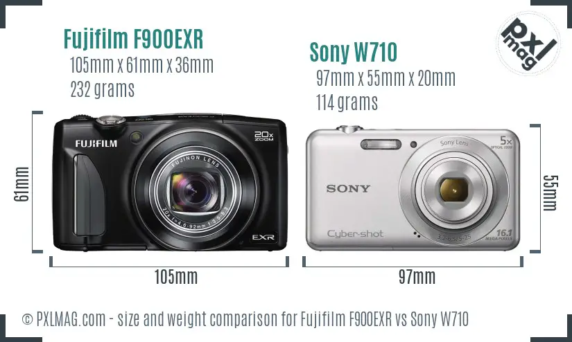 Fujifilm F900EXR vs Sony W710 size comparison
