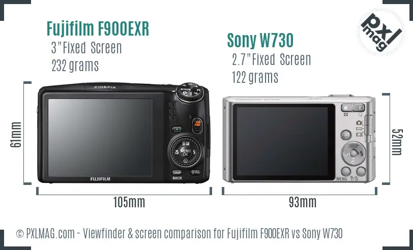 Fujifilm F900EXR vs Sony W730 Screen and Viewfinder comparison