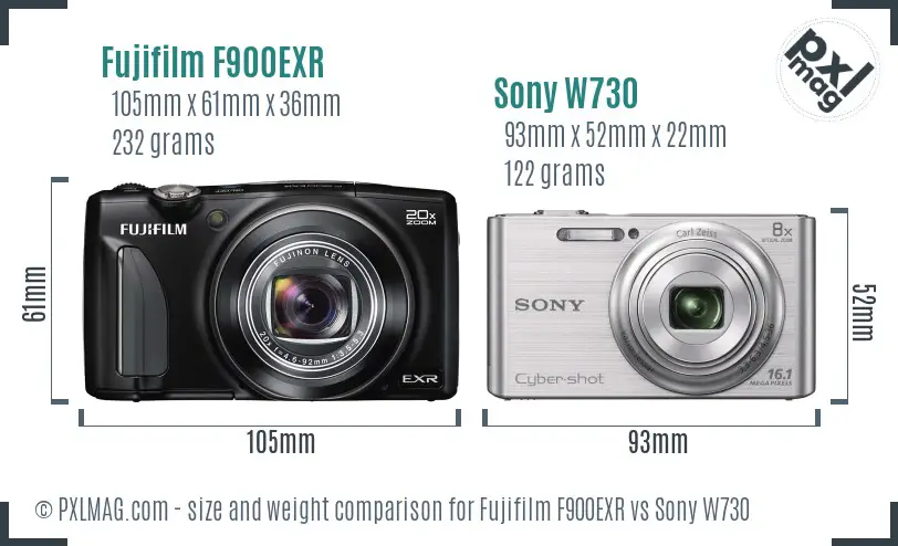 Fujifilm F900EXR vs Sony W730 size comparison