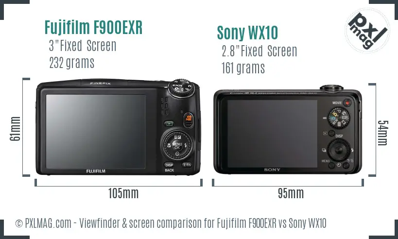 Fujifilm F900EXR vs Sony WX10 Screen and Viewfinder comparison