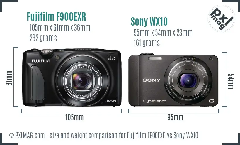 Fujifilm F900EXR vs Sony WX10 size comparison Fujifilm F900EXR vs Sony WX10 size comparison