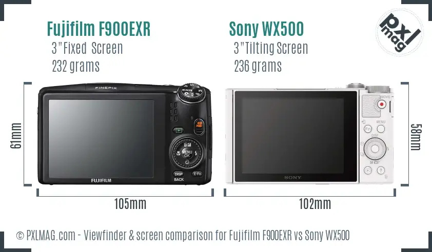 Fujifilm F900EXR vs Sony WX500 Screen and Viewfinder comparison