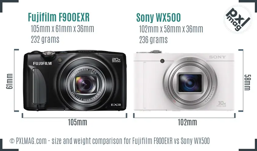 Fujifilm F900EXR vs Sony WX500 size comparison