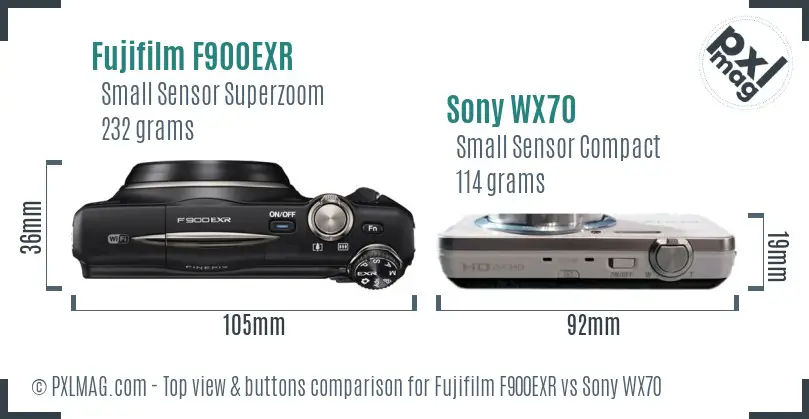 Fujifilm F900EXR vs Sony WX70 top view buttons comparison