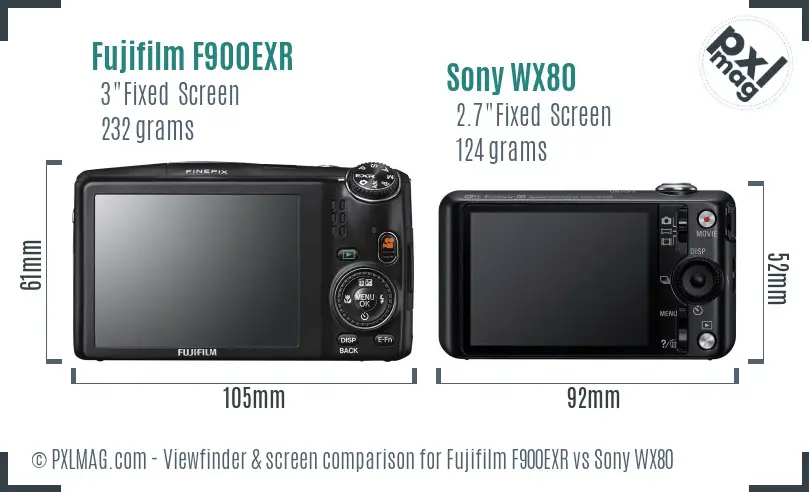 Fujifilm F900EXR vs Sony WX80 Screen and Viewfinder comparison Fujifilm F900EXR vs Sony WX80 Screen and Viewfinder comparison