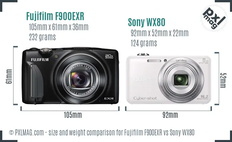 Fujifilm F900EXR vs Sony WX80 size comparison Fujifilm F900EXR vs Sony WX80 size comparison